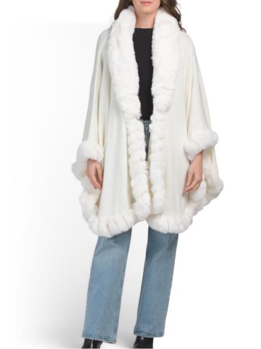 Max Studio Luxurious White Faux-Fur Trim Ruana